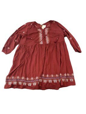 NWT Boho Knox Rose Dress 4X Embroidered Tassel Babydoll Burgundy Prairie Artisan